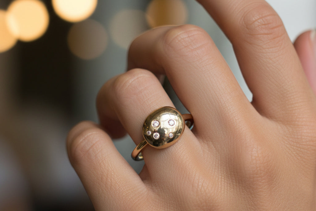 9ct Gold Medium Coliemore Pebbles Ring with Diamonds
