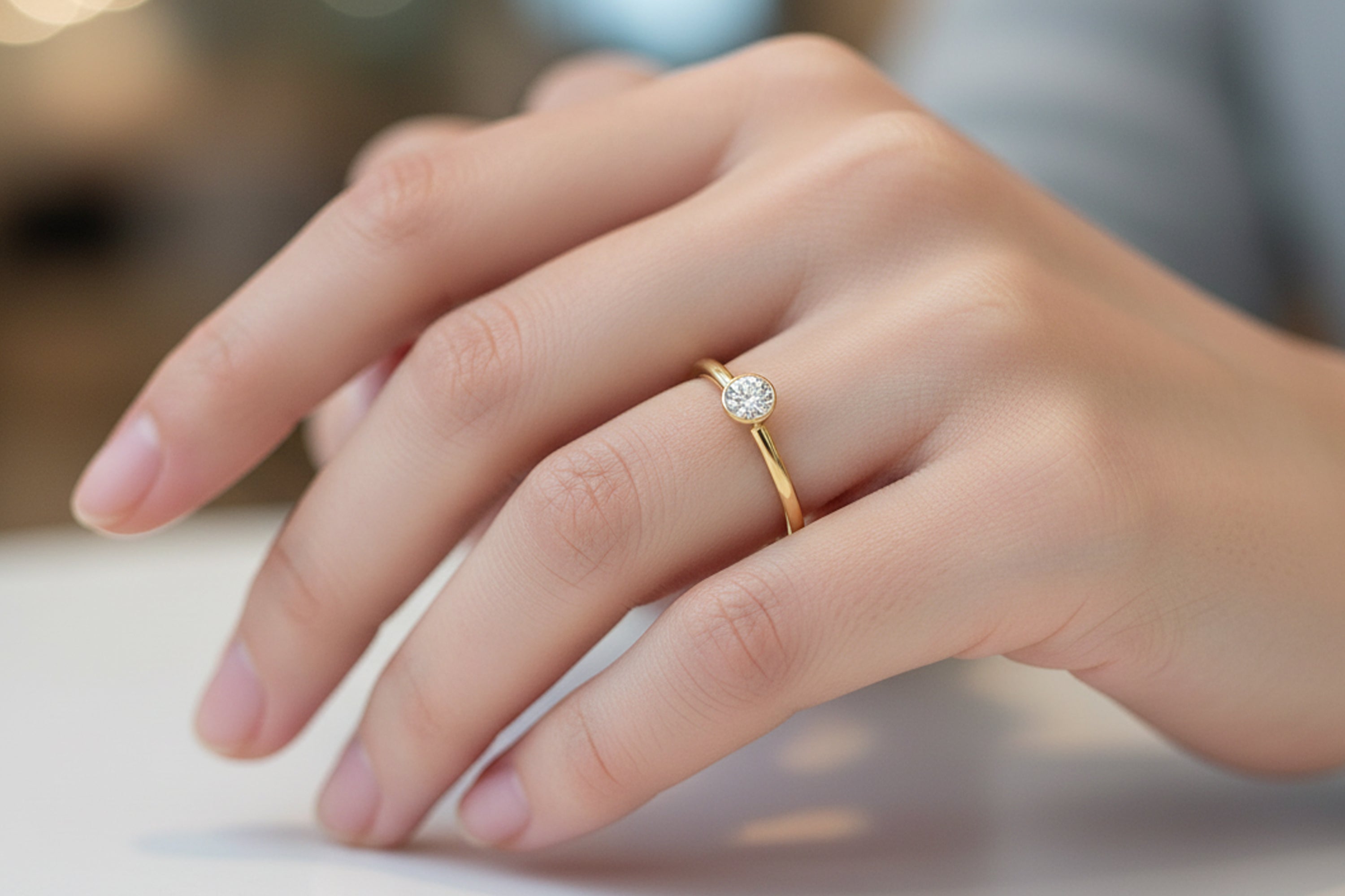 9ct Rose Gold Bezel Set Diamond Stacking Ring