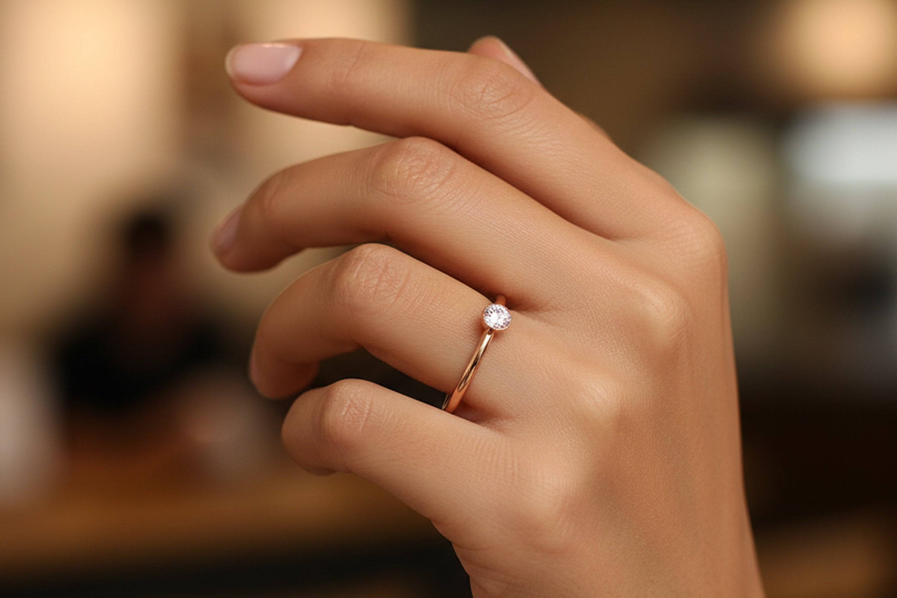 9ct Rose Gold Bezel Set Diamond Stacking Ring