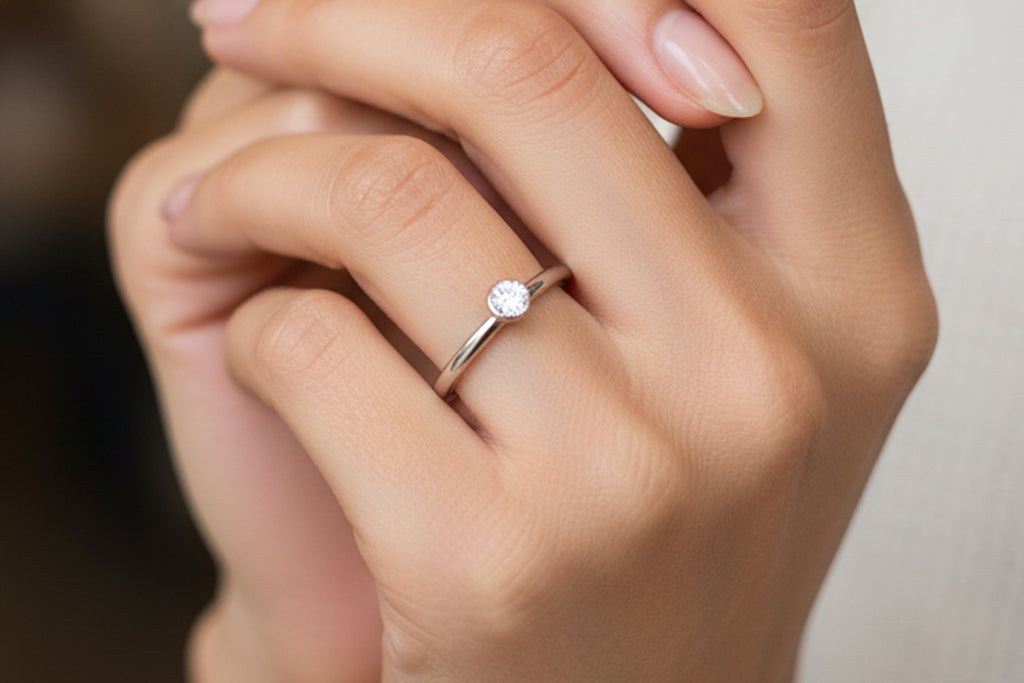 9ct Rose Gold Bezel Set Diamond Stacking Ring