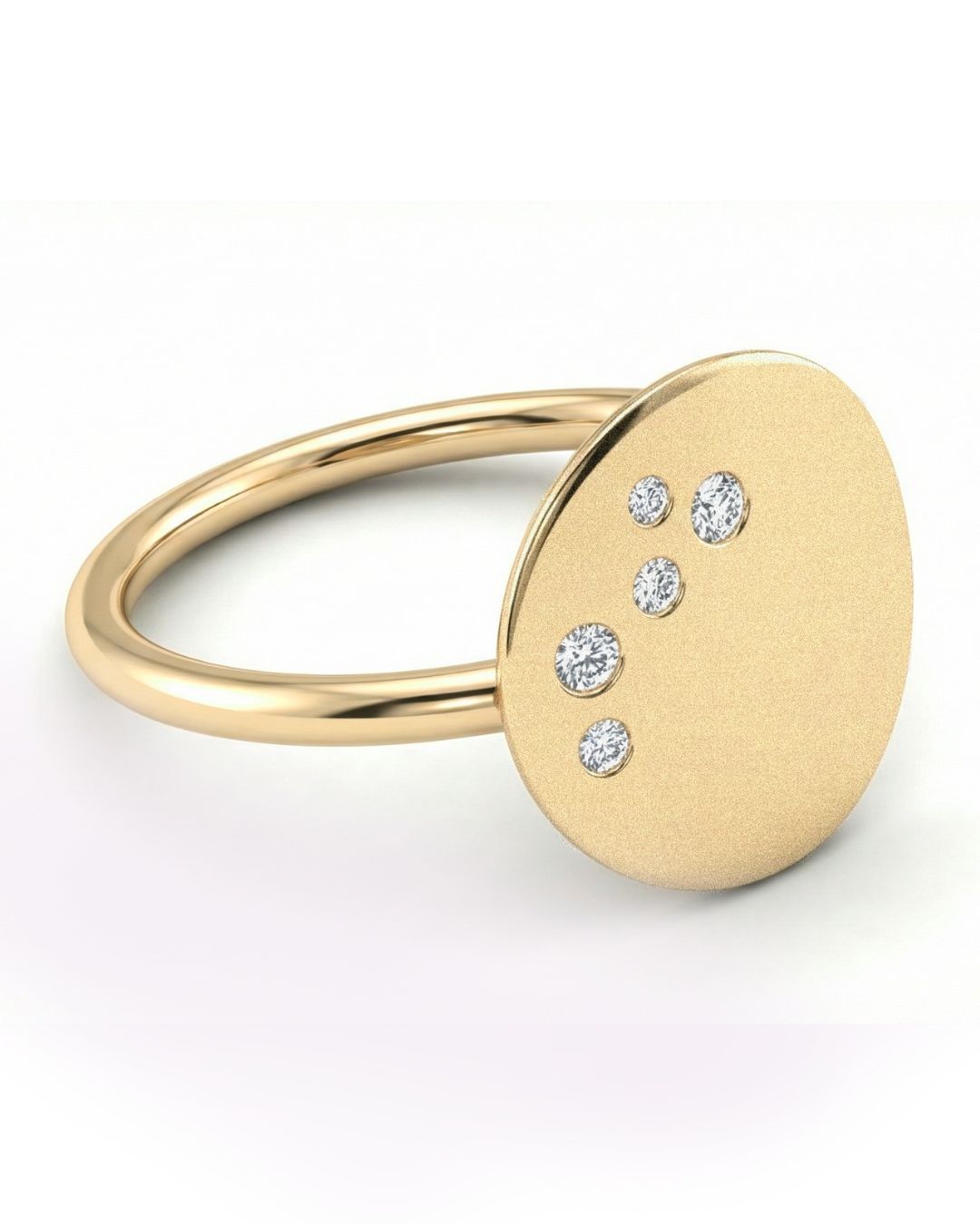 9ct Gold Small Flat Pebbles Ring with 5 diamonds